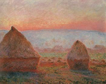 Claude Oscar Monet : Les Meules a Giverny, soleil couchant, Translated title: Haystacks at Giverny, the evening sun